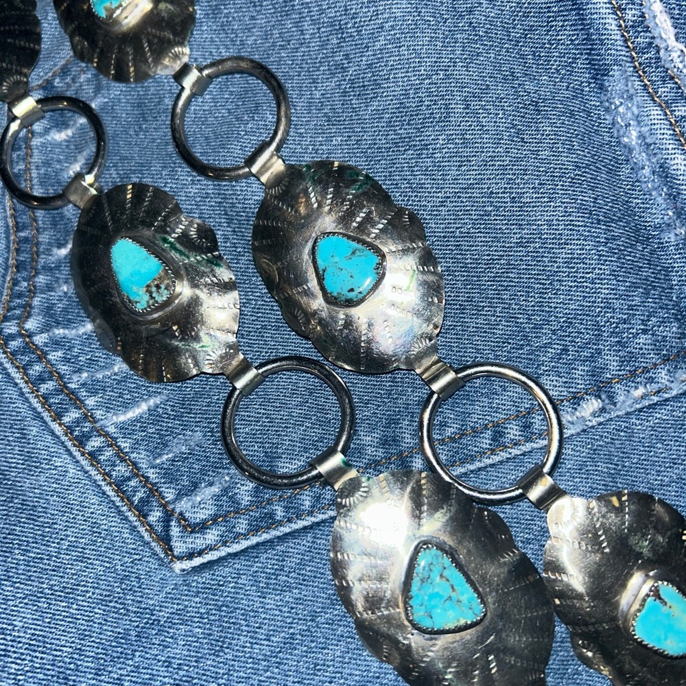 Turquoise and Nickel Concho Belt